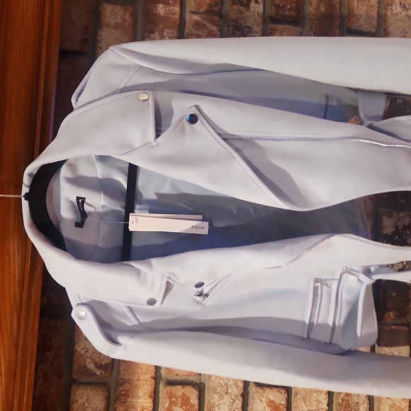 Aqua Faux Suede Zipper Front Solid Color Women's Moto Style Jacket S NWT Blue - Picture 4 of 6